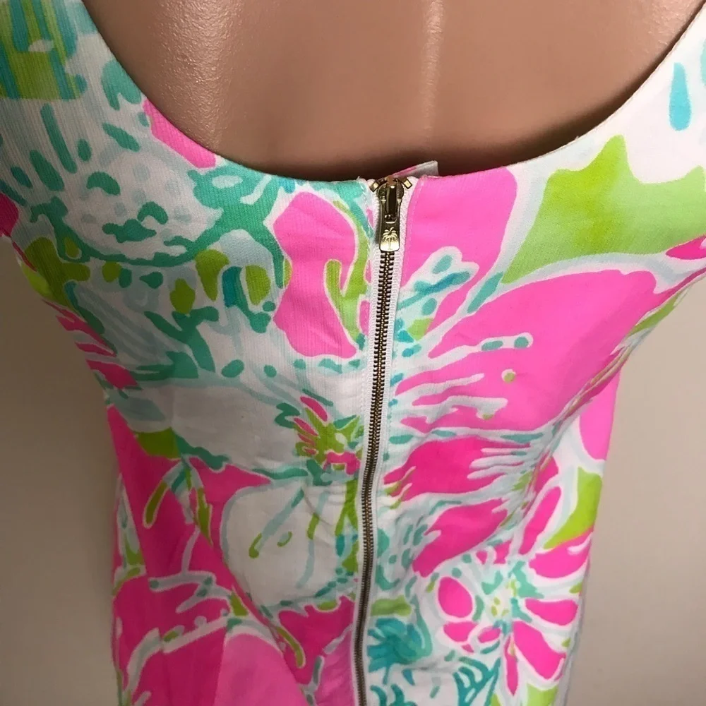 Lilly Pulitzer Cathy Shift Dress Dont Give a Cluck Flamingo Pink Green White 00